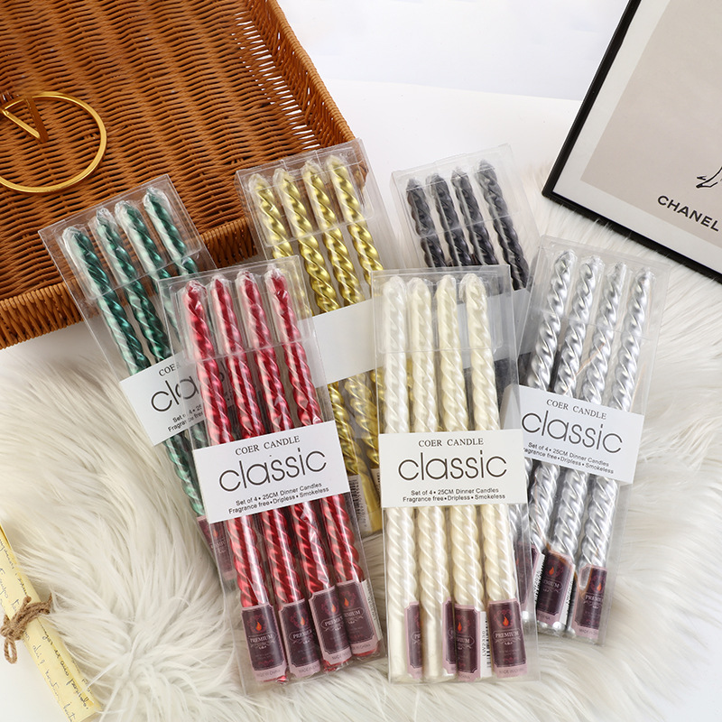 Unity Candle Set - 4pcs European-style Long-pole Colored Threaded Candlestick