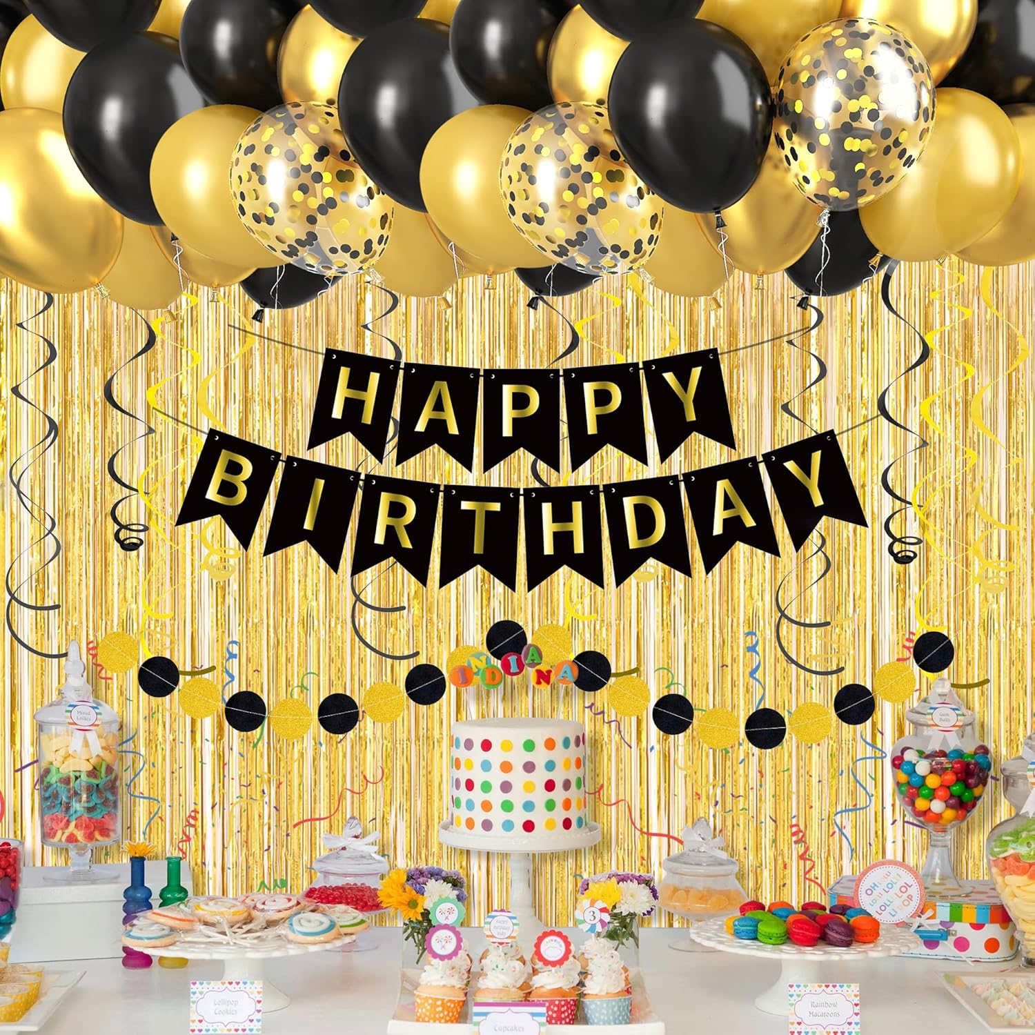 Wedding Balloon Arch - Black Gold Happy Birthday Decorations Balloons