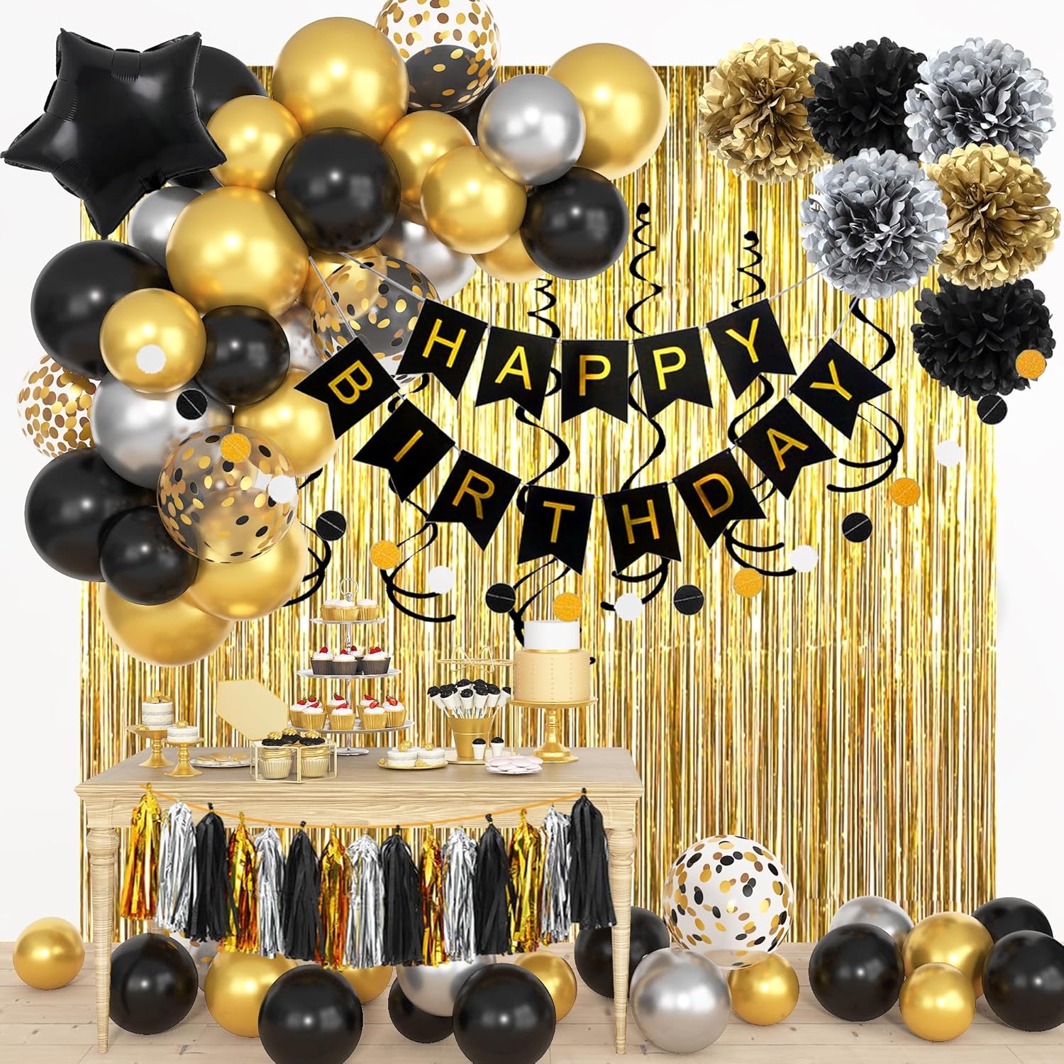 Black Gold Happy Birthday Deco - Wedding Balloon Arch review and price