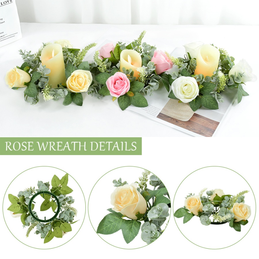 Artificial Rose Wreath Shaped  - Unity Candle Set review and price